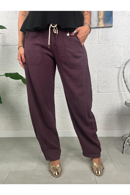 SUSY MIX Pantalone stellina di lino Susy mix Fico