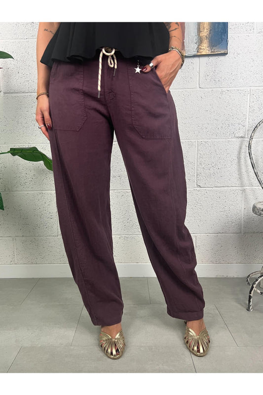 SUSY MIX Pantalone stellina di lino Susy mix Fico