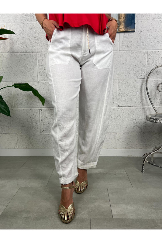 SUSY MIX Pantalone stellina di lino Susy mix Latte