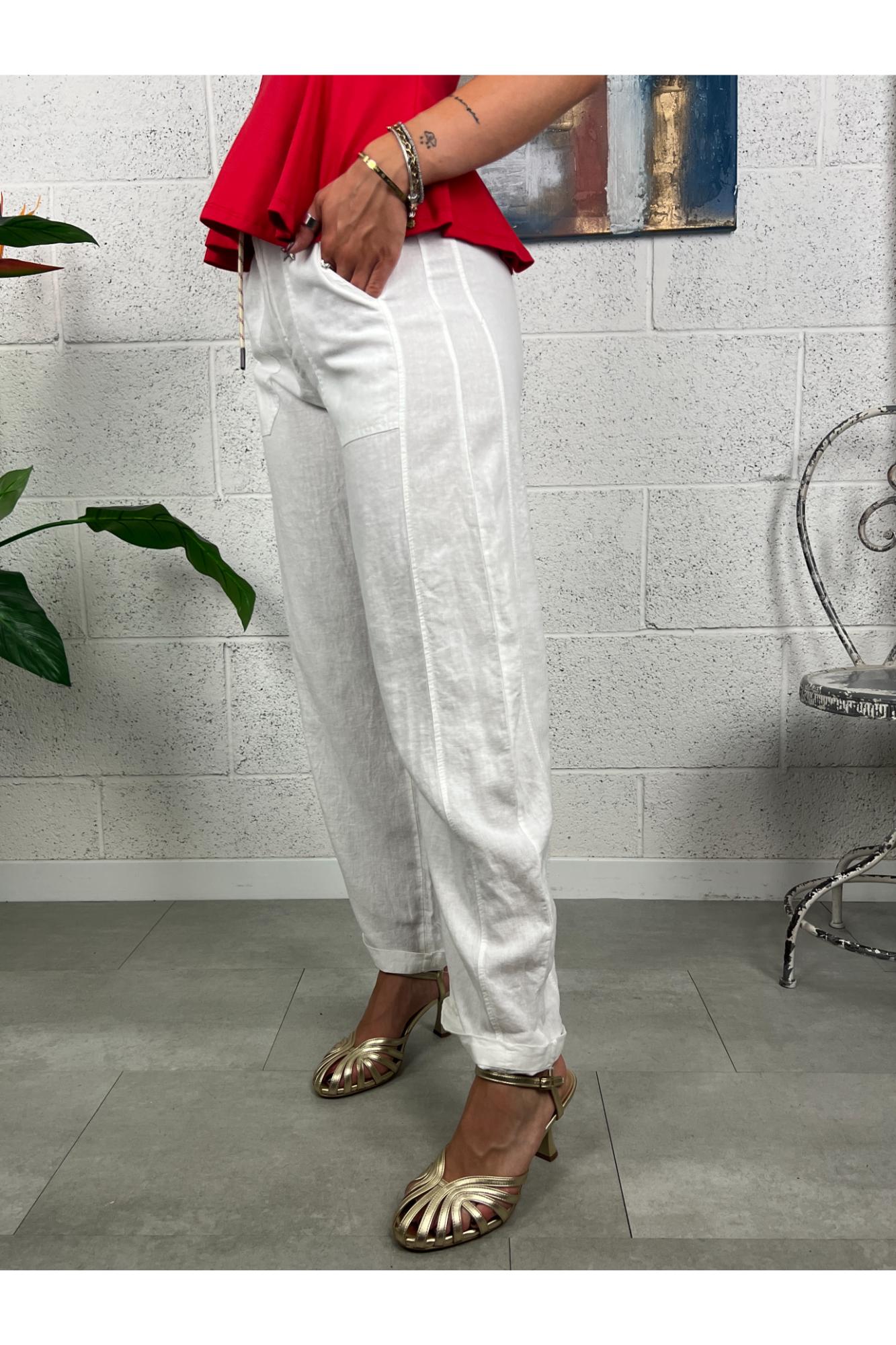 SUSY MIX Pantalone stellina di lino Susy mix Latte