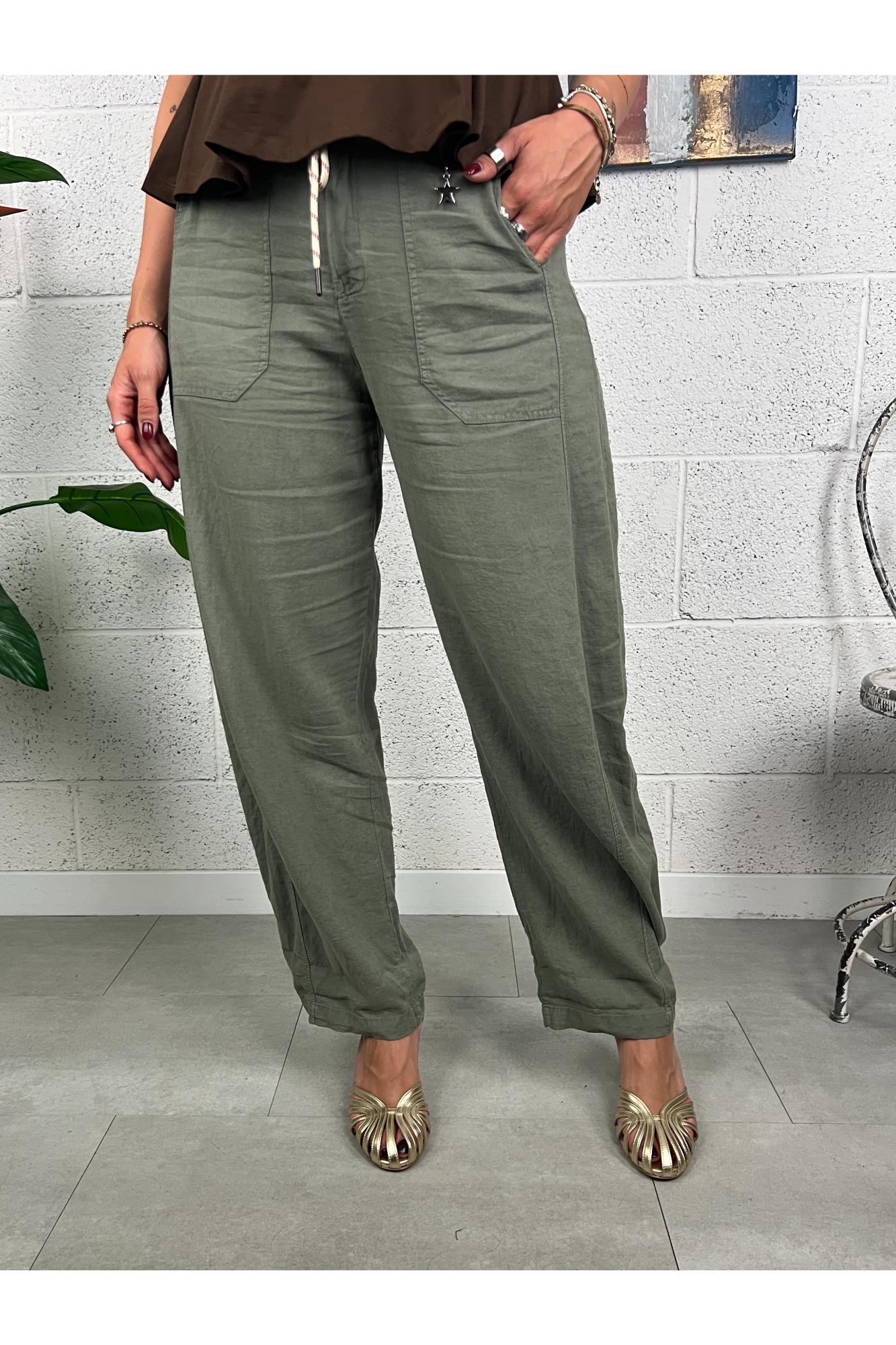 SUSY MIX Pantalone stellina di lino Susy mix Verde