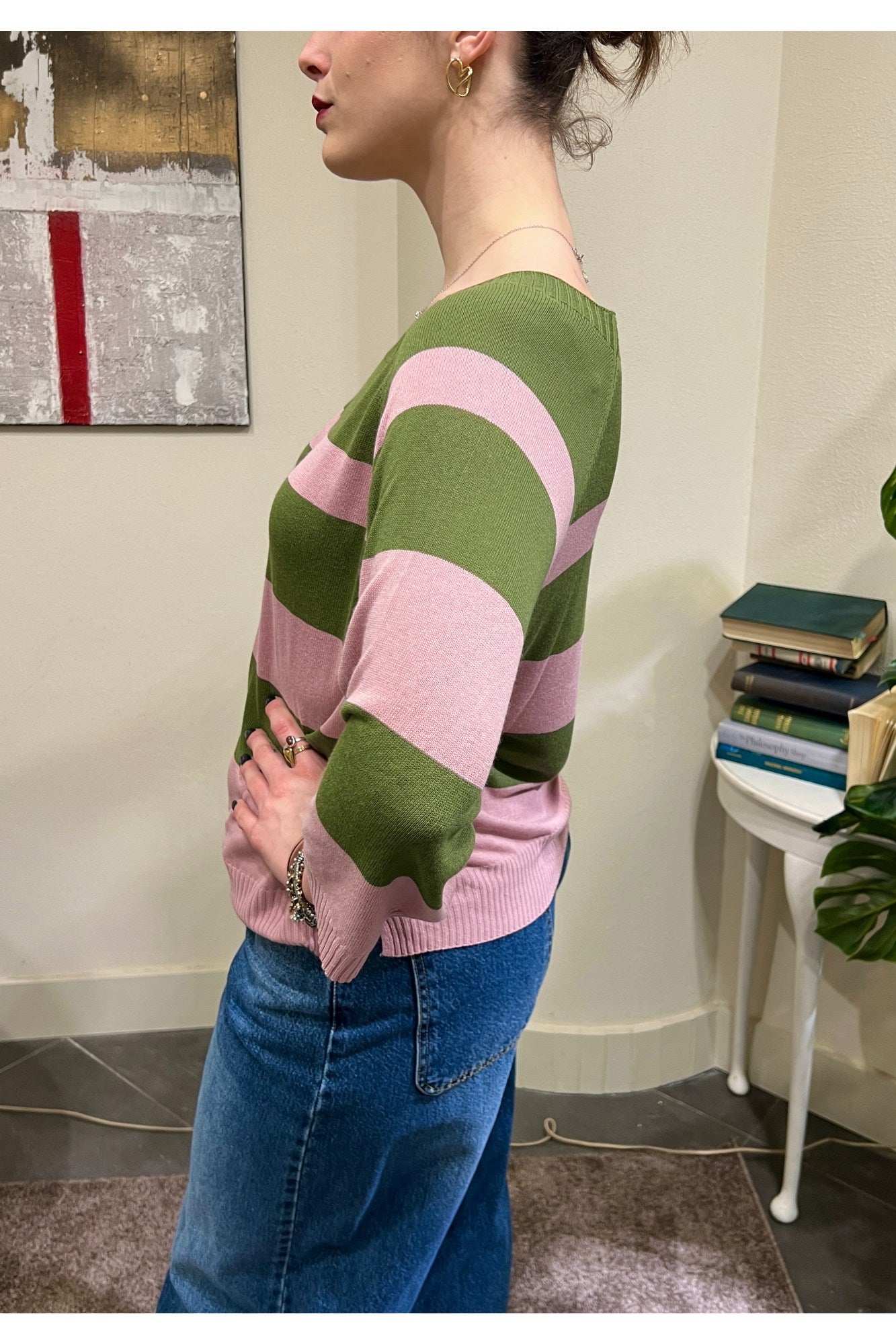 SUSY MIX Maglia rigata Susy mix Verde militare