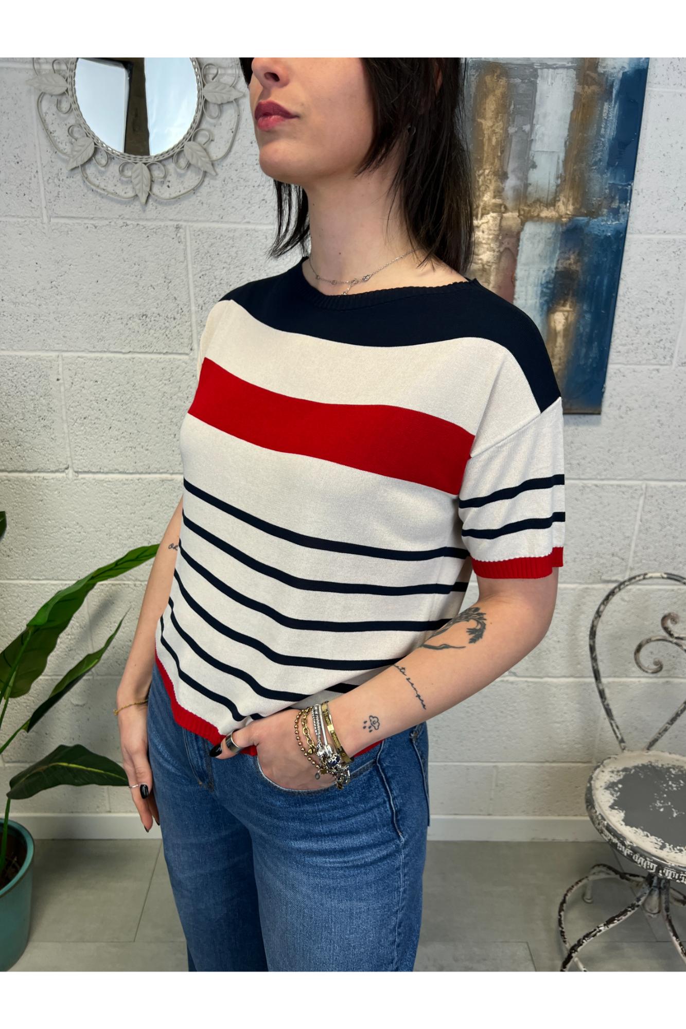 SUSY MIX Maglia rigata in viscosa Susy mix Blu
