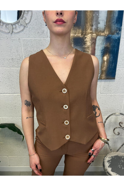 SUSY MIX Completo gilet e pantalone Susy mix Tabacco