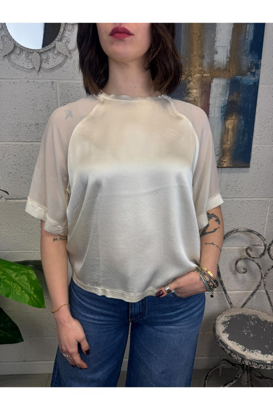 SUSY MIX Maglia con manica in tulle Susy mix Burro