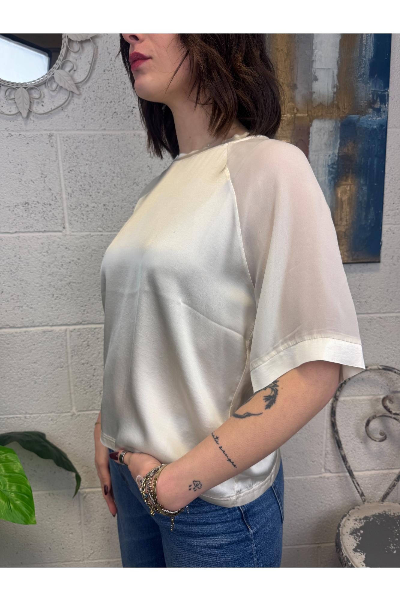 SUSY MIX Maglia con manica in tulle Susy mix Burro
