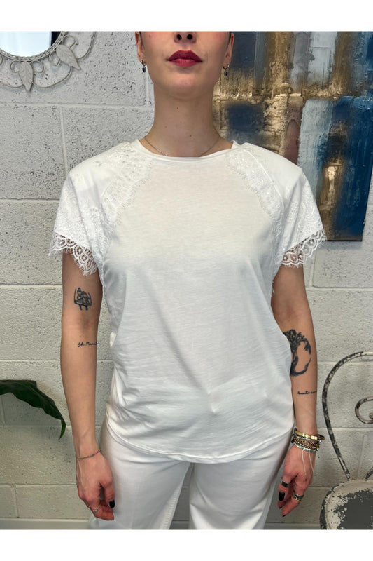 SUSY MIX T- shirt con pizzo Susy mix Bianco