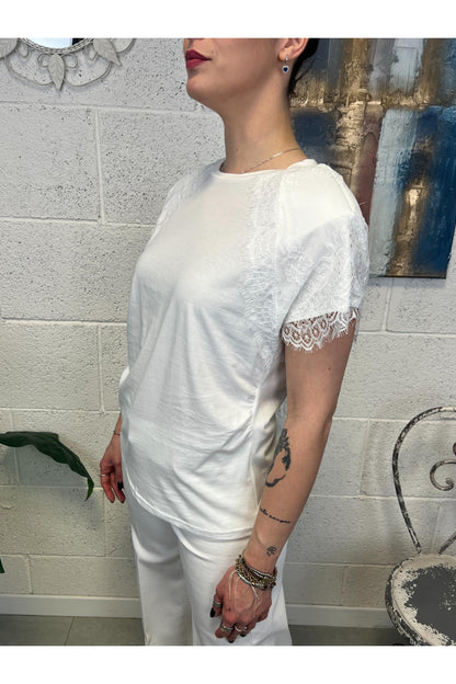 SUSY MIX T- shirt con pizzo Susy mix Bianco