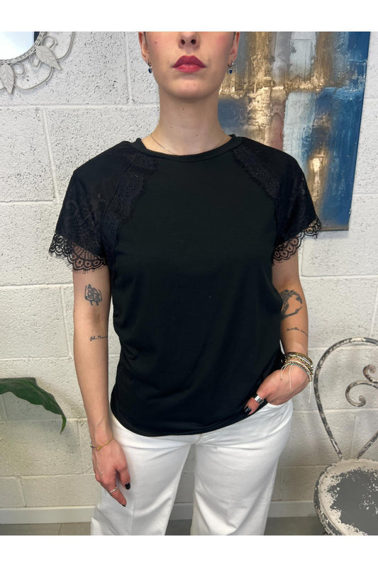 SUSY MIX T- shirt con pizzo Susy mix Nero