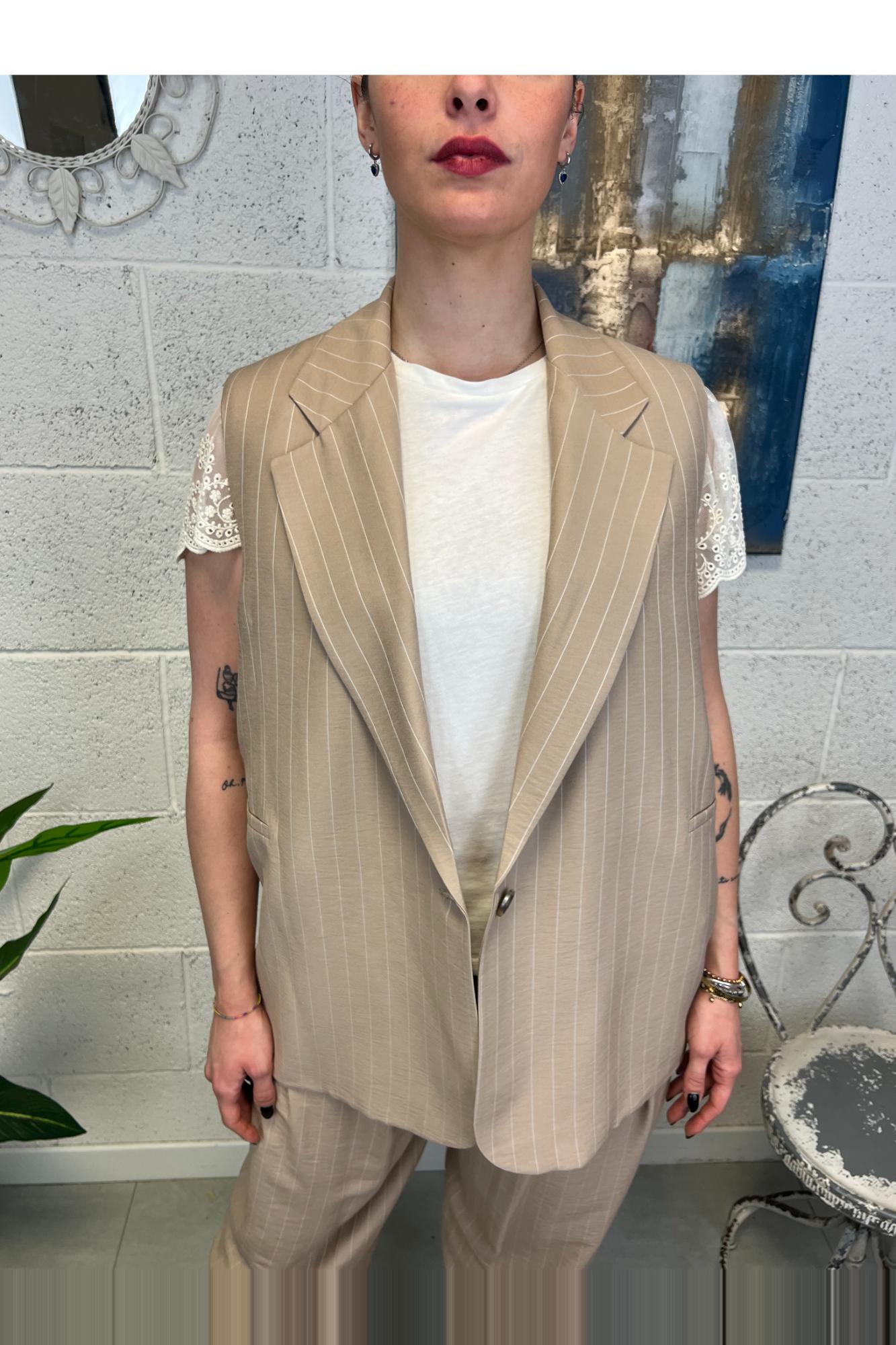 SUSY MIX Gilet gessato Susy mix Beige