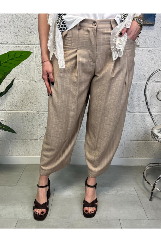 SUSY MIX Pantalone gessato ampio Susy mix Beige