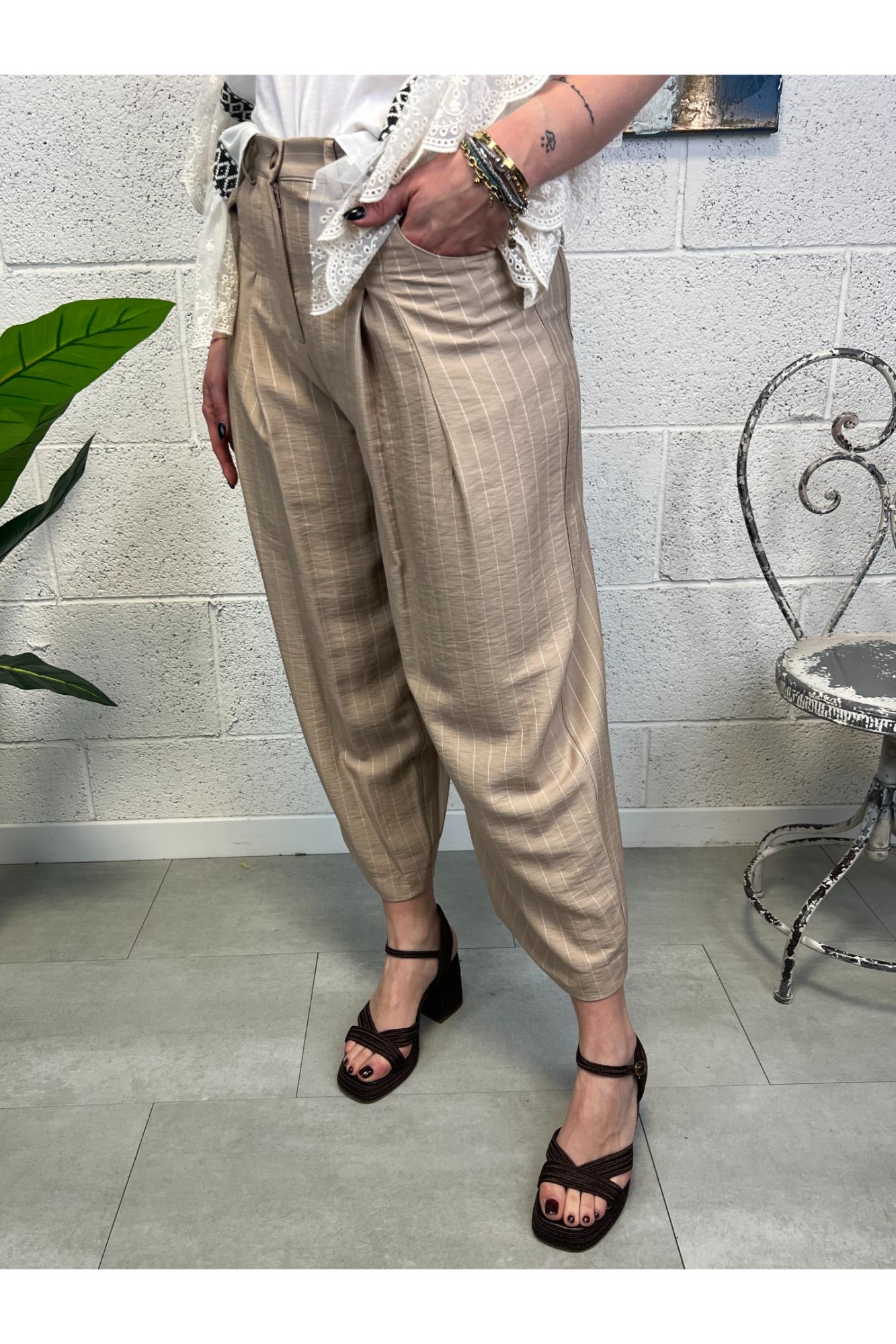 SUSY MIX Pantalone gessato ampio Susy mix Beige
