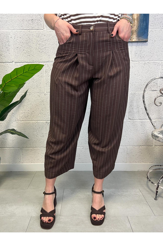 SUSY MIX Pantalone gessato ampio Susy mix Moro