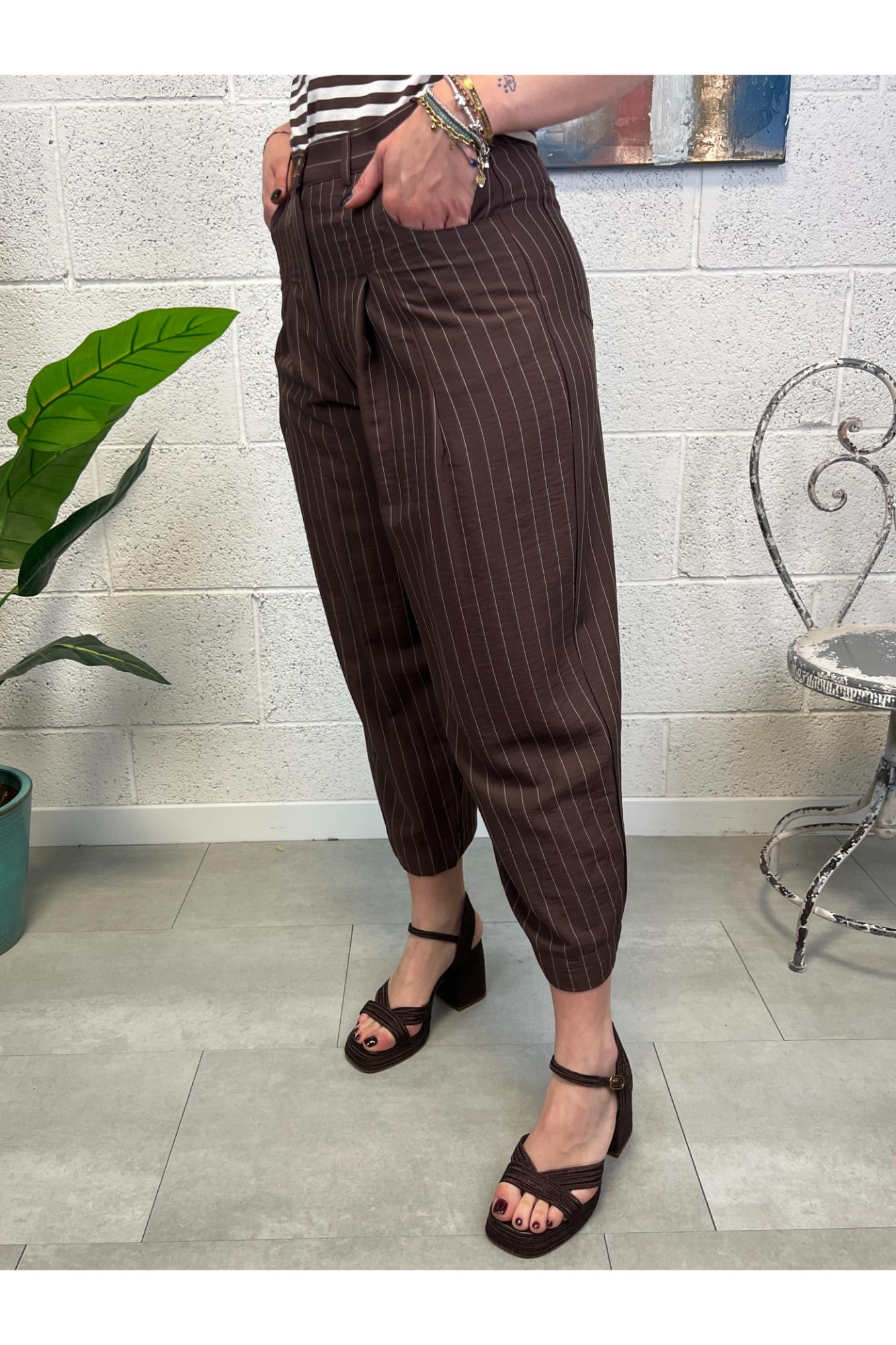 SUSY MIX Pantalone gessato ampio Susy mix Moro