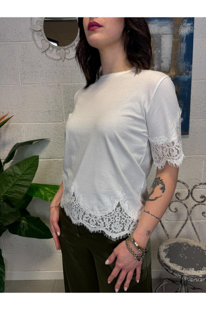 SUSY MIX T-shirt con pizzo Susy mix Panna