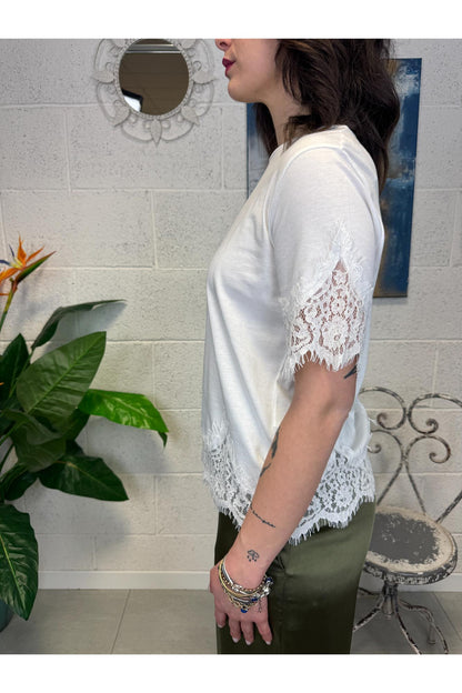 SUSY MIX T-shirt con pizzo Susy mix Panna