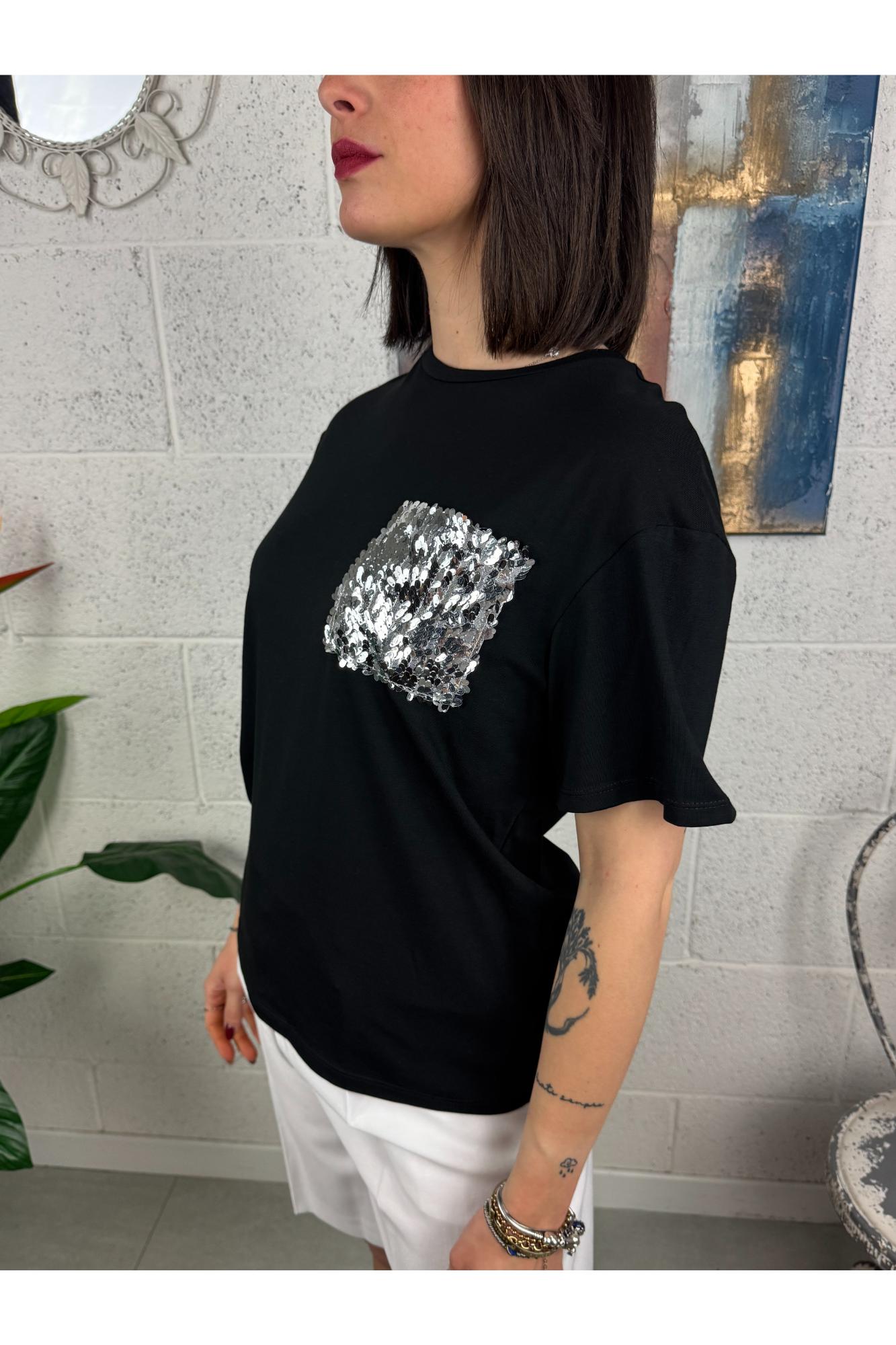 SUSY MIX T-shirt con taschino di pailettes Susy mix Nero
