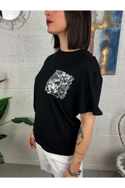 SUSY MIX T-shirt con taschino di pailettes Susy mix Nero