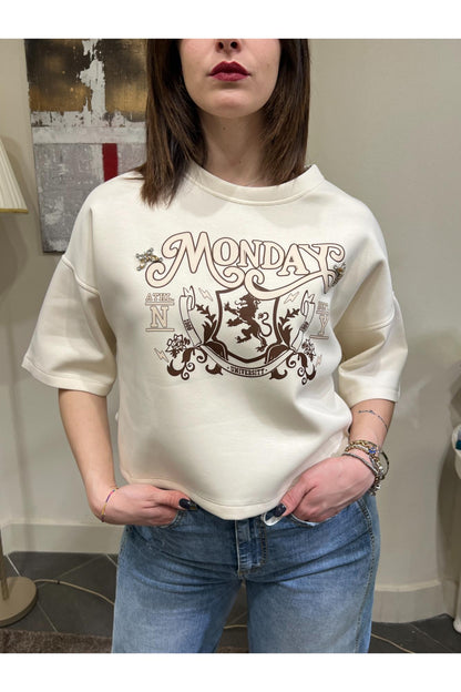 SUSY MIX Felpa con scritta Susy mix Panna