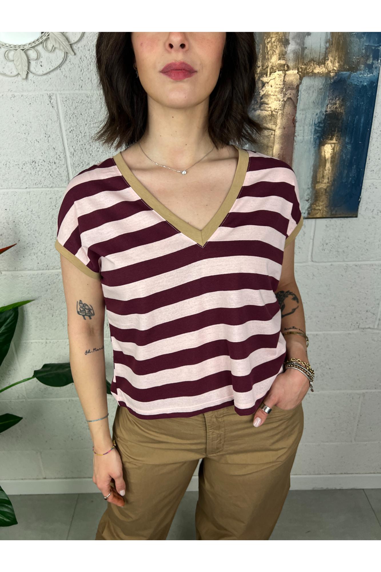 SUSY MIX Maglia rigata a v Susy mix Vino