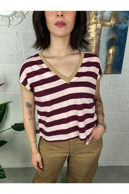 SUSY MIX Maglia rigata a v Susy mix Vino