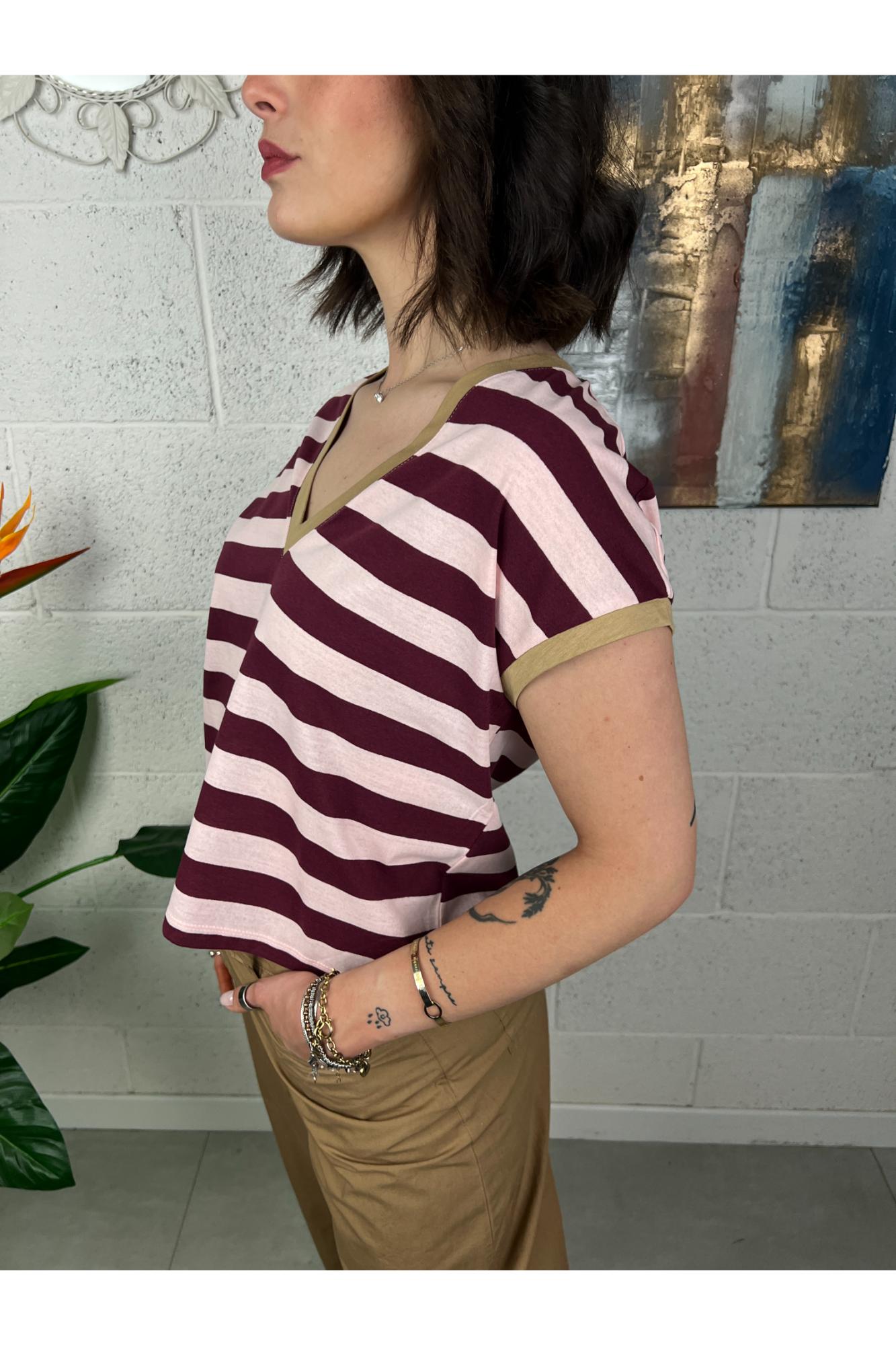SUSY MIX Maglia rigata a v Susy mix Vino