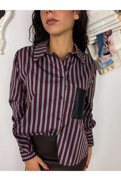 DIXIE Camicia rigata con taschino ecopelle Dixie Bordeau