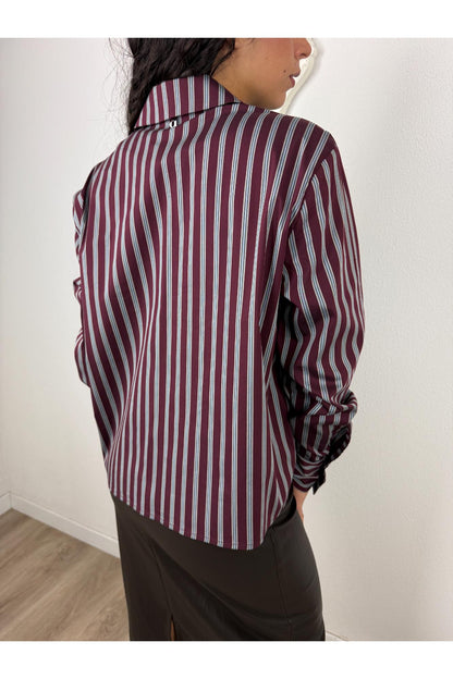 DIXIE Camicia rigata con taschino ecopelle Dixie Bordeau