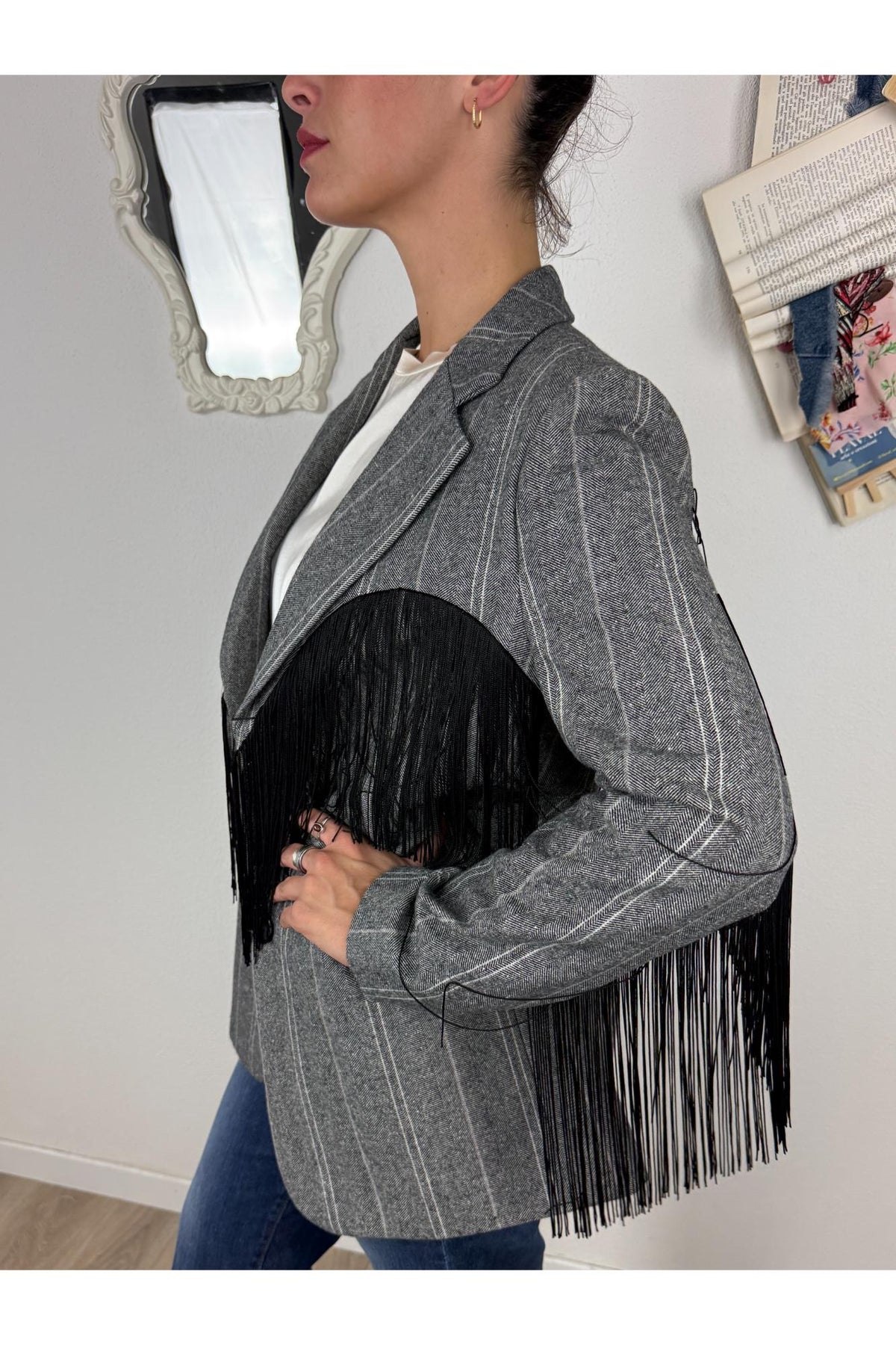 DIXIE Giacca spinata con frange Dixie Beige