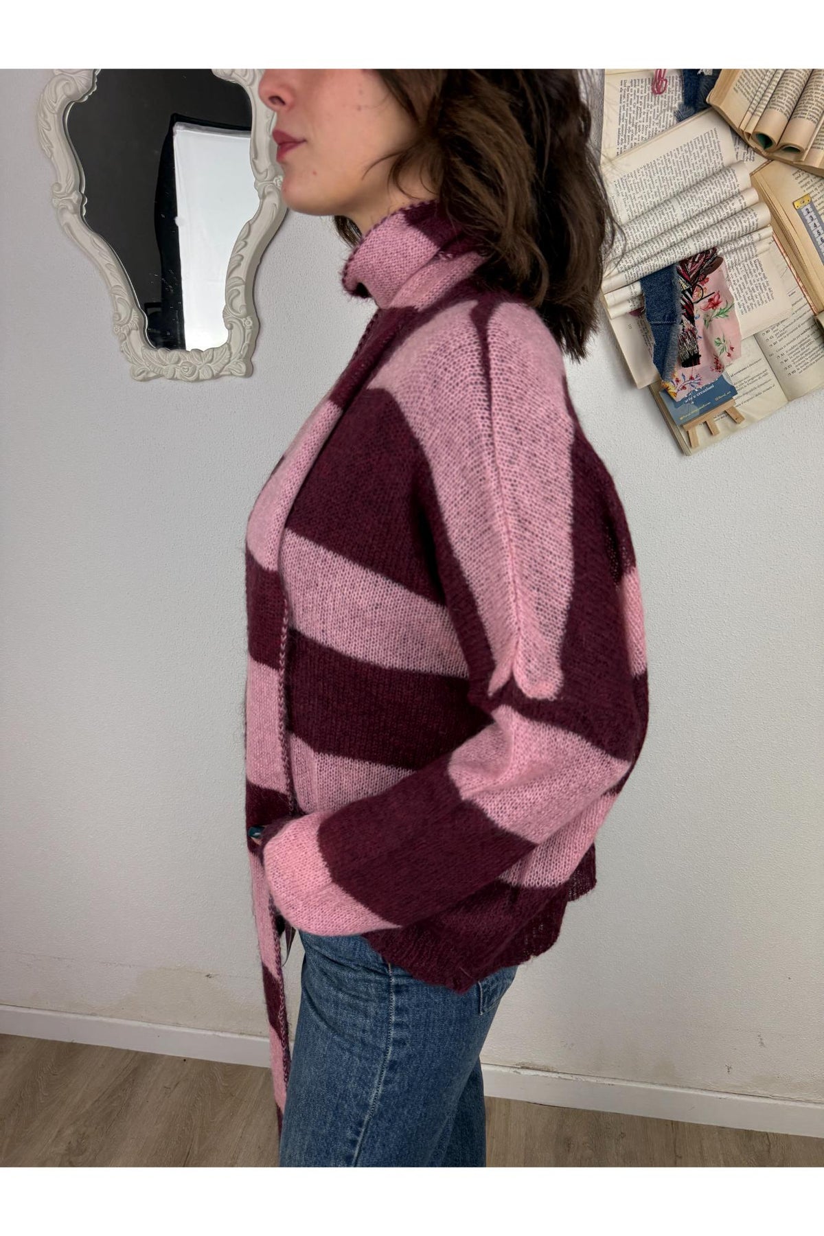 DIXIE Cardigan rigato con sciarpa Dixie Bordeau