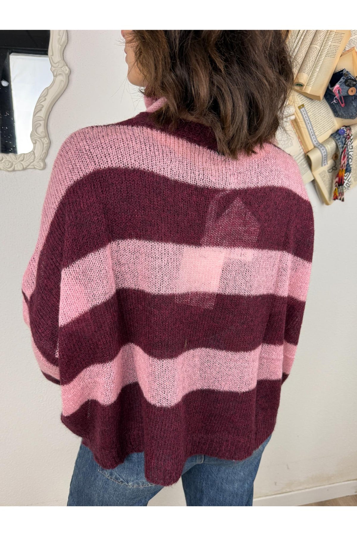 DIXIE Cardigan rigato con sciarpa Dixie Bordeau