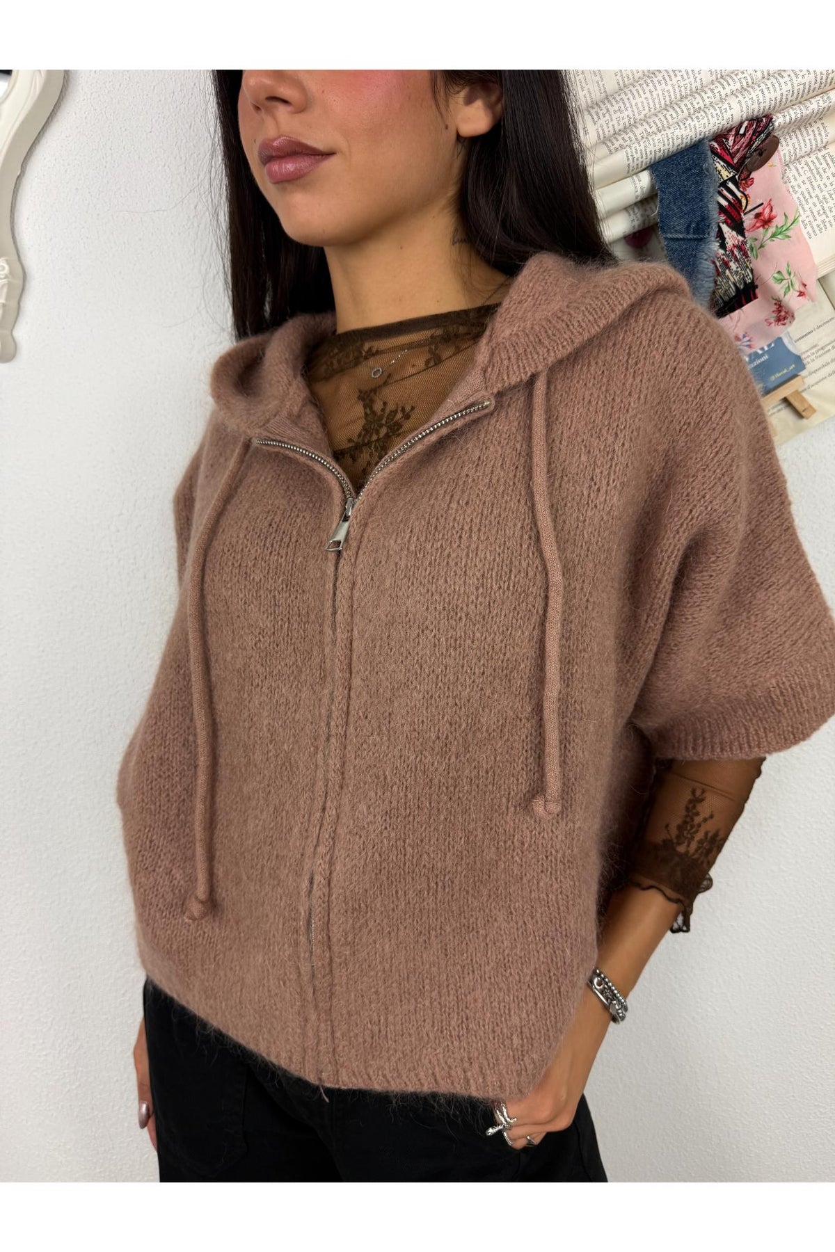 DIXIE Maglione con zip manica corta Dixie Biscotto