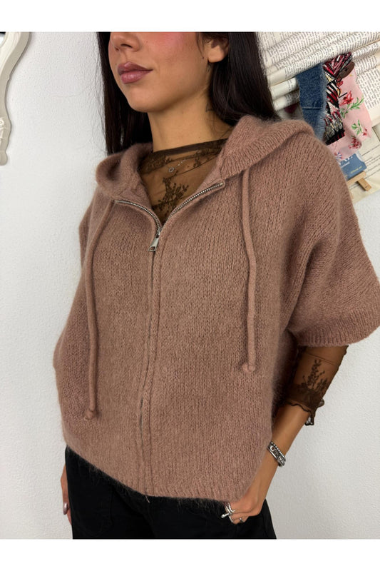 DIXIE Maglione con zip manica corta Dixie Biscotto