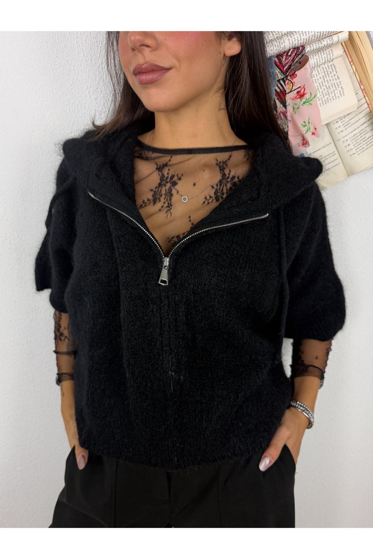 DIXIE Maglione con zip manica corta Dixie Nero