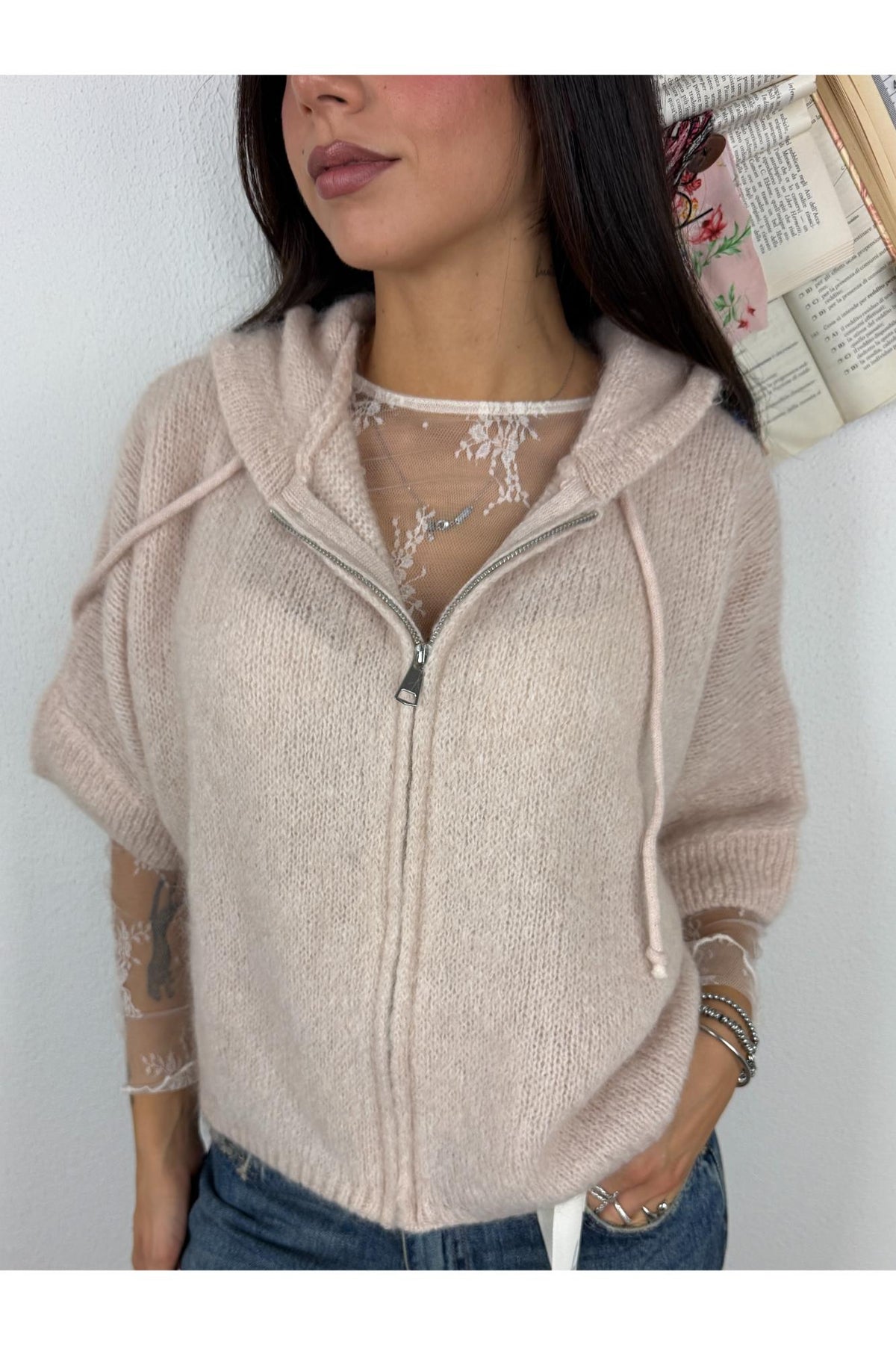 DIXIE Maglione con zip manica corta Dixie Panna
