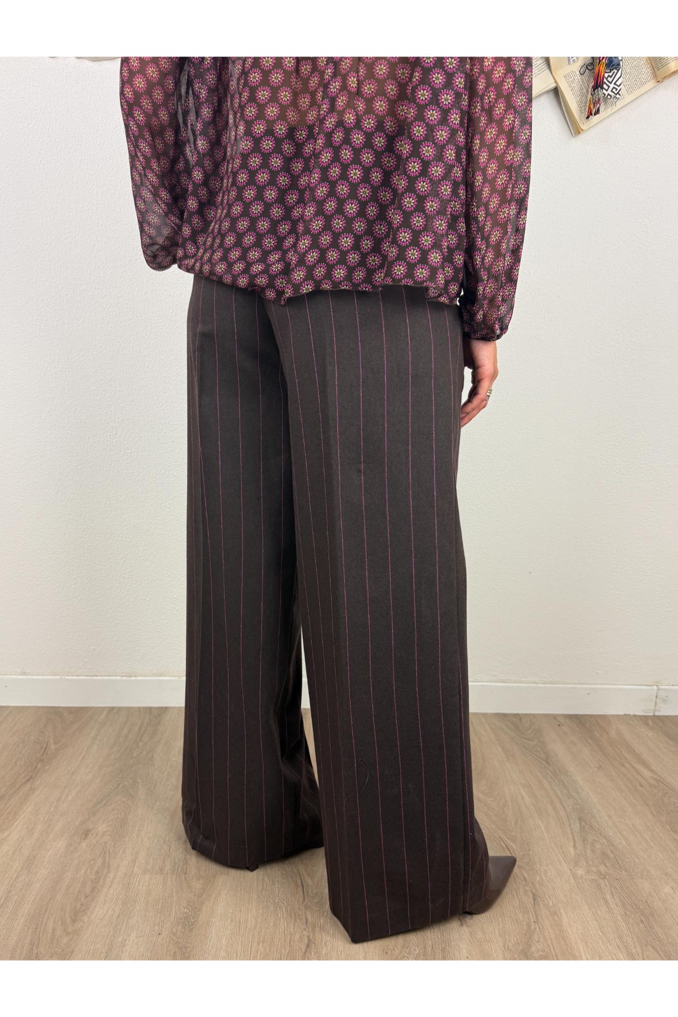 DIXIE Pantalone palazzo gessato Dixie Moro
