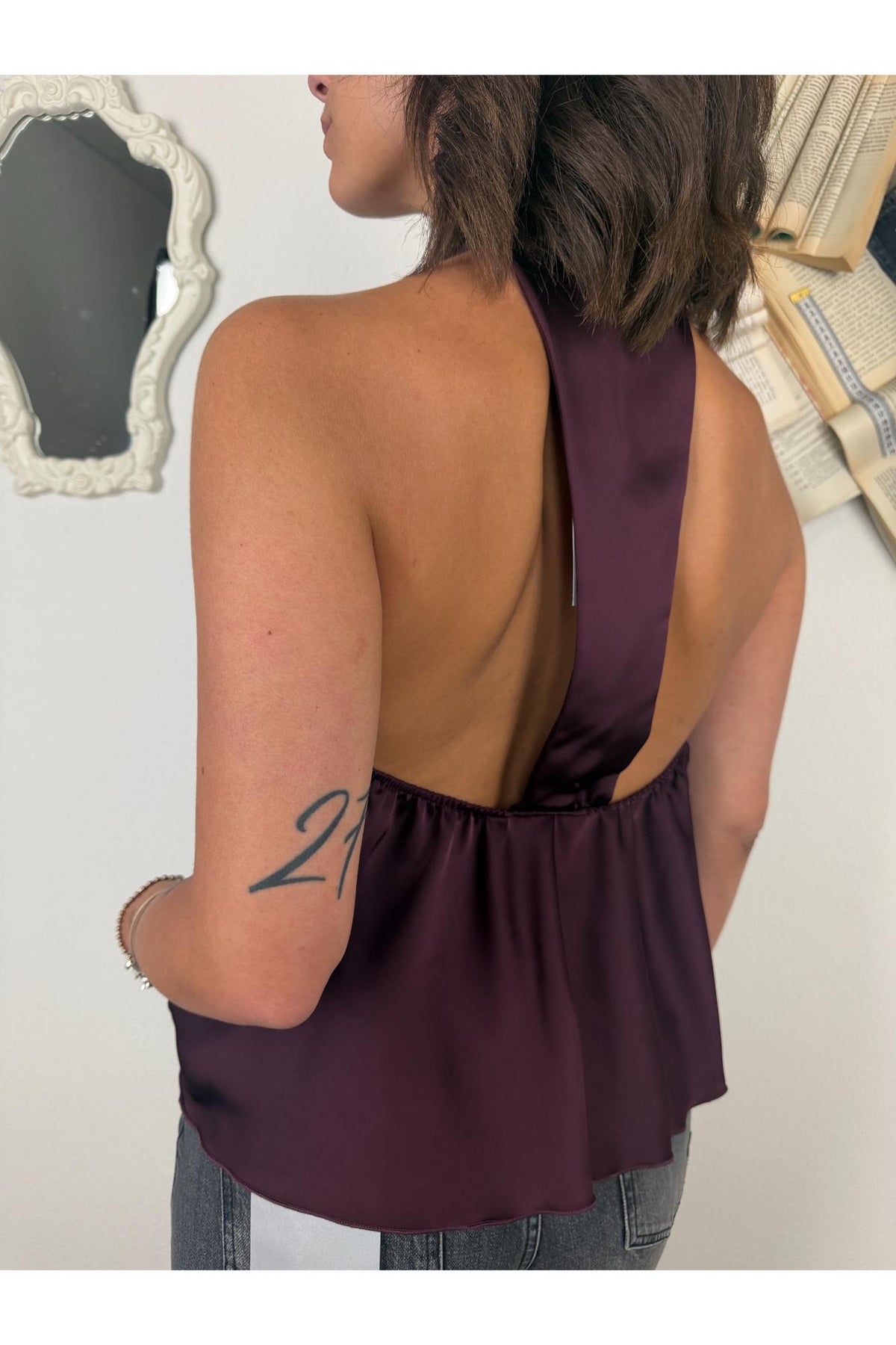 DIXIE Top con fiocco e fascia su schiena Dixie Bordeau