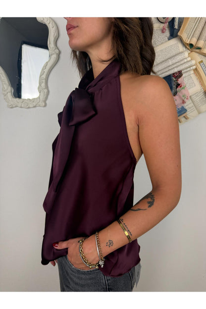 DIXIE Top con fiocco e fascia su schiena Dixie Bordeau