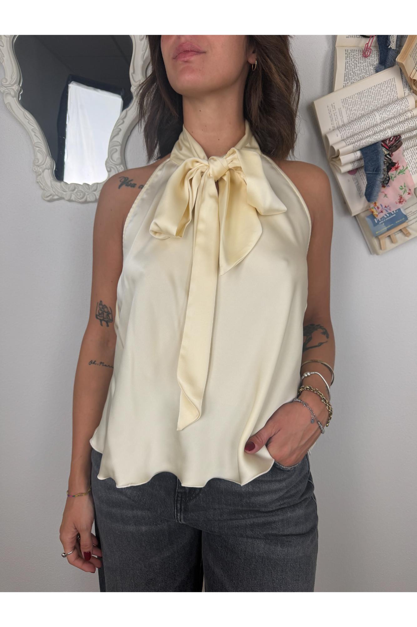 DIXIE Top con fiocco e fascia su schiena Dixie Panna