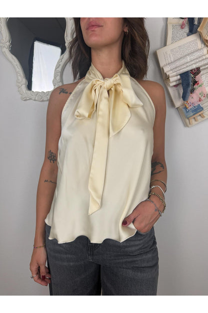 DIXIE Top con fiocco e fascia su schiena Dixie Panna