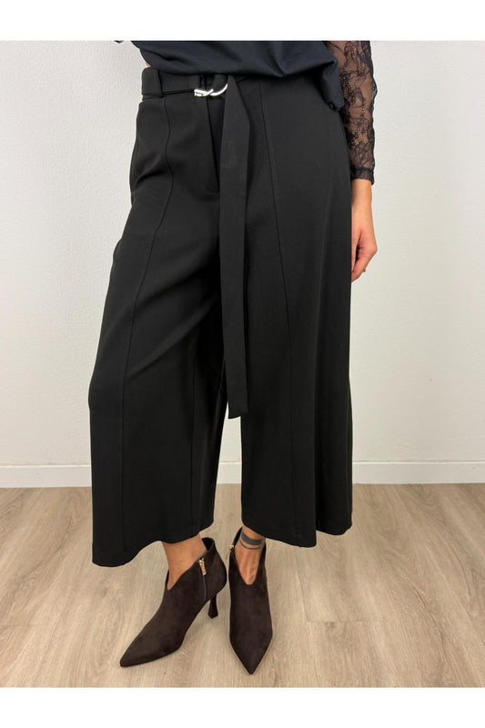 IMPERIAL Pantalone corto a palazzo con cinta Imperial Nero