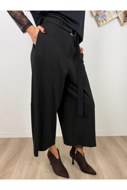 IMPERIAL Pantalone corto a palazzo con cinta Imperial Nero
