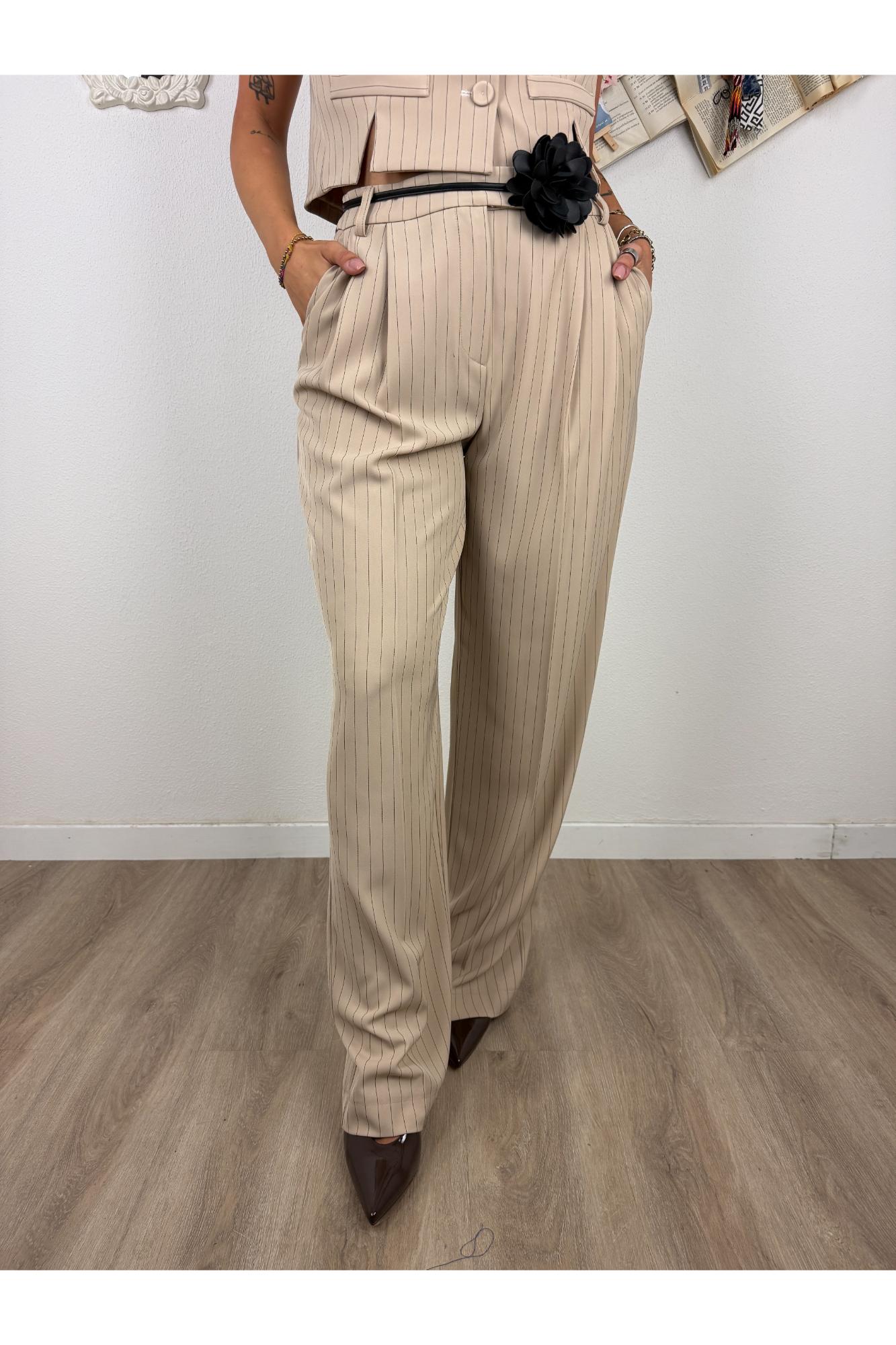 IMPERIAL Pantalone palazzo gessato Imperial Beige