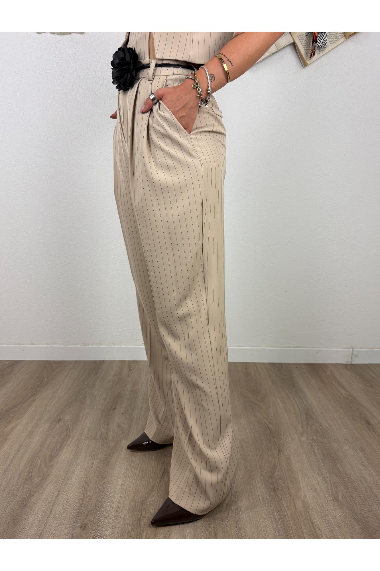 IMPERIAL Pantalone palazzo gessato Imperial Beige