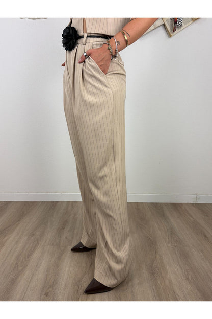 IMPERIAL Pantalone palazzo gessato Imperial Beige