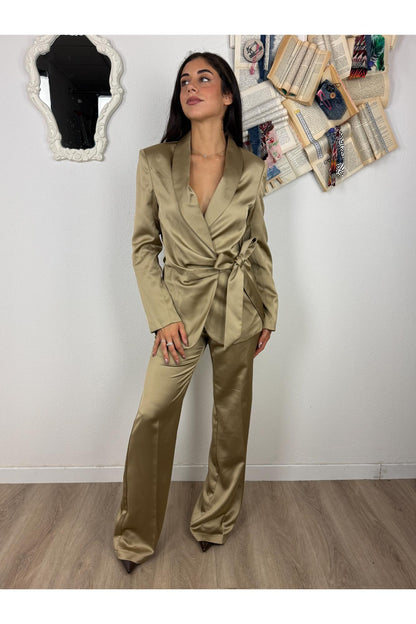 IMPERIAL Pantalone a palazzo in raso Imperial Beige