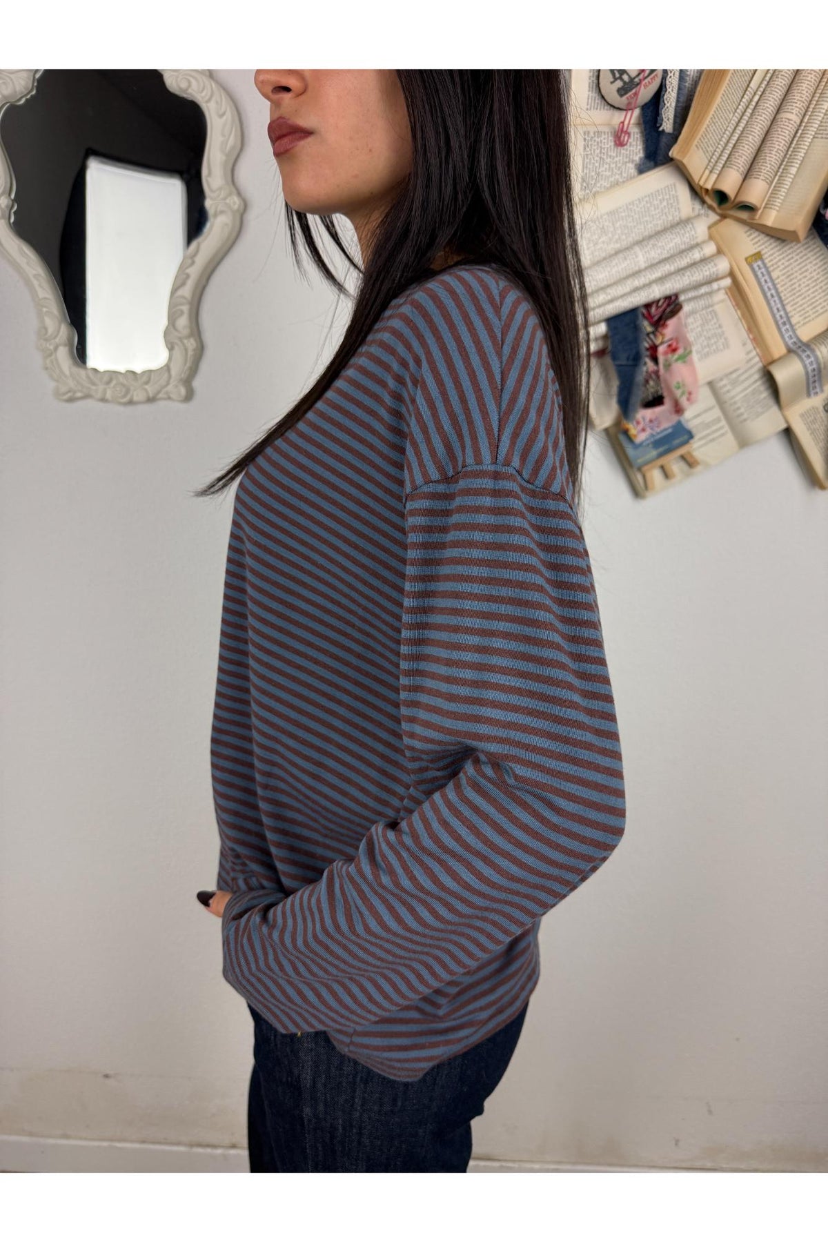 METOO Maglia rigata con manica a trapezio Metoo Celeste
