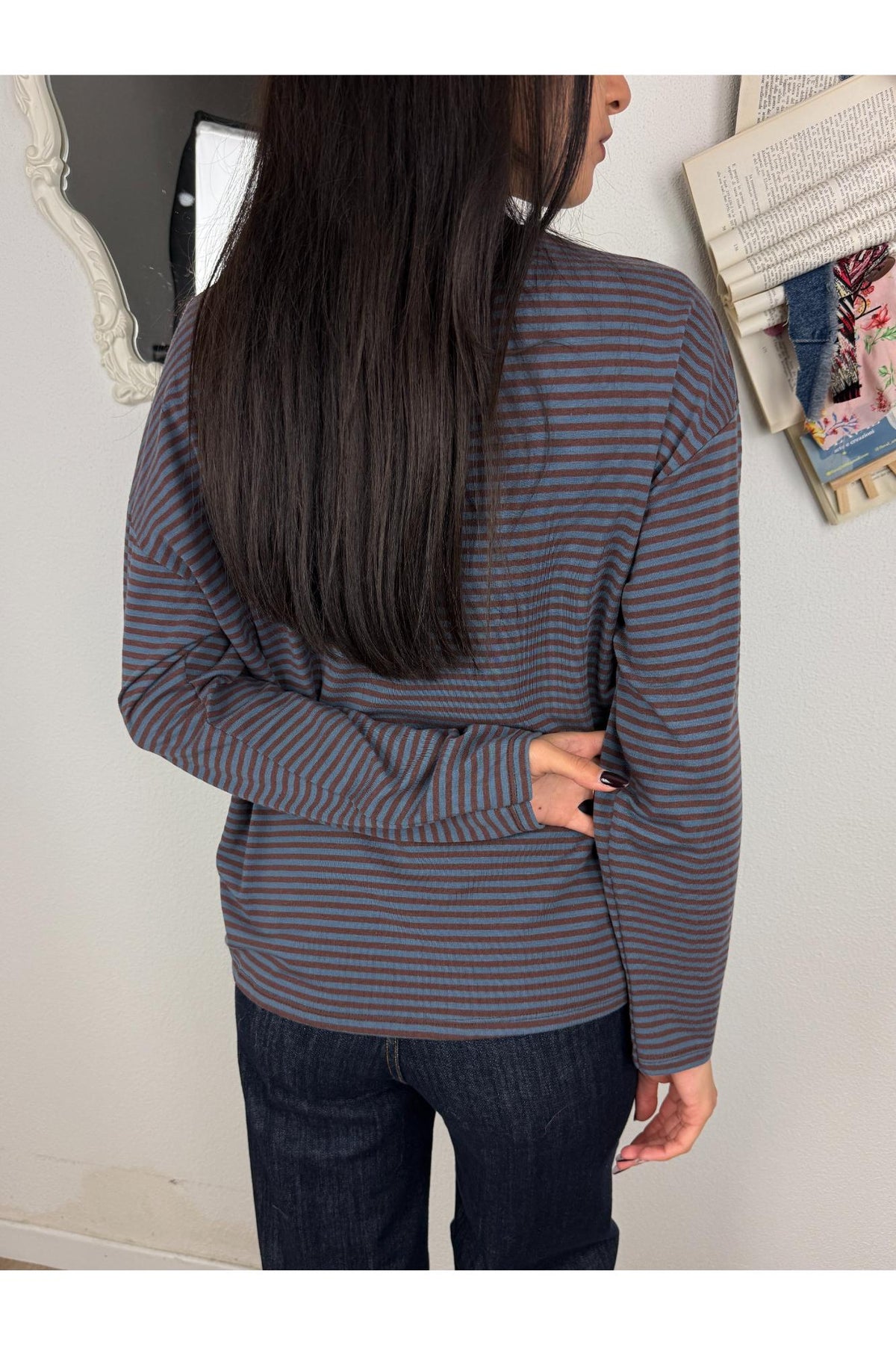 METOO Maglia rigata con manica a trapezio Metoo Celeste