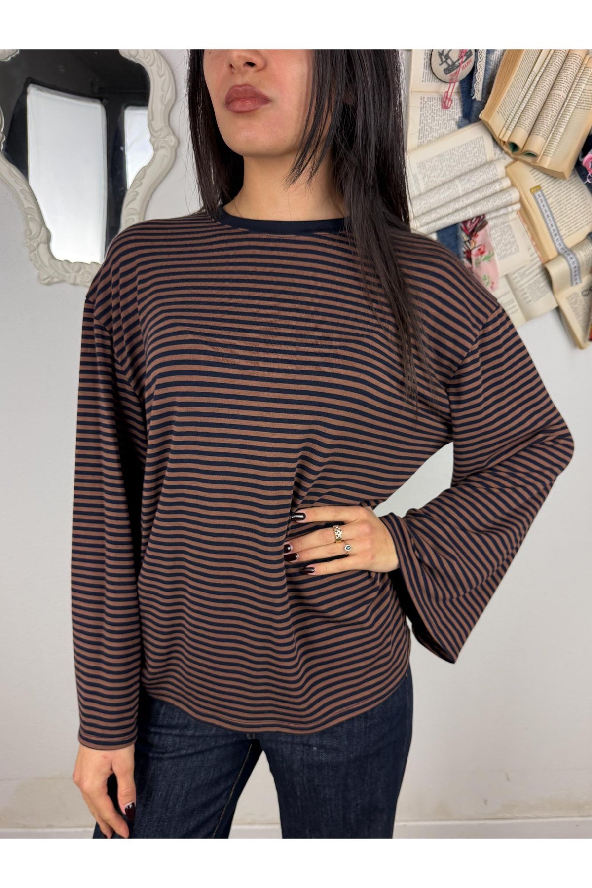 METOO Maglia rigata con manica a trapezio Metoo Moro