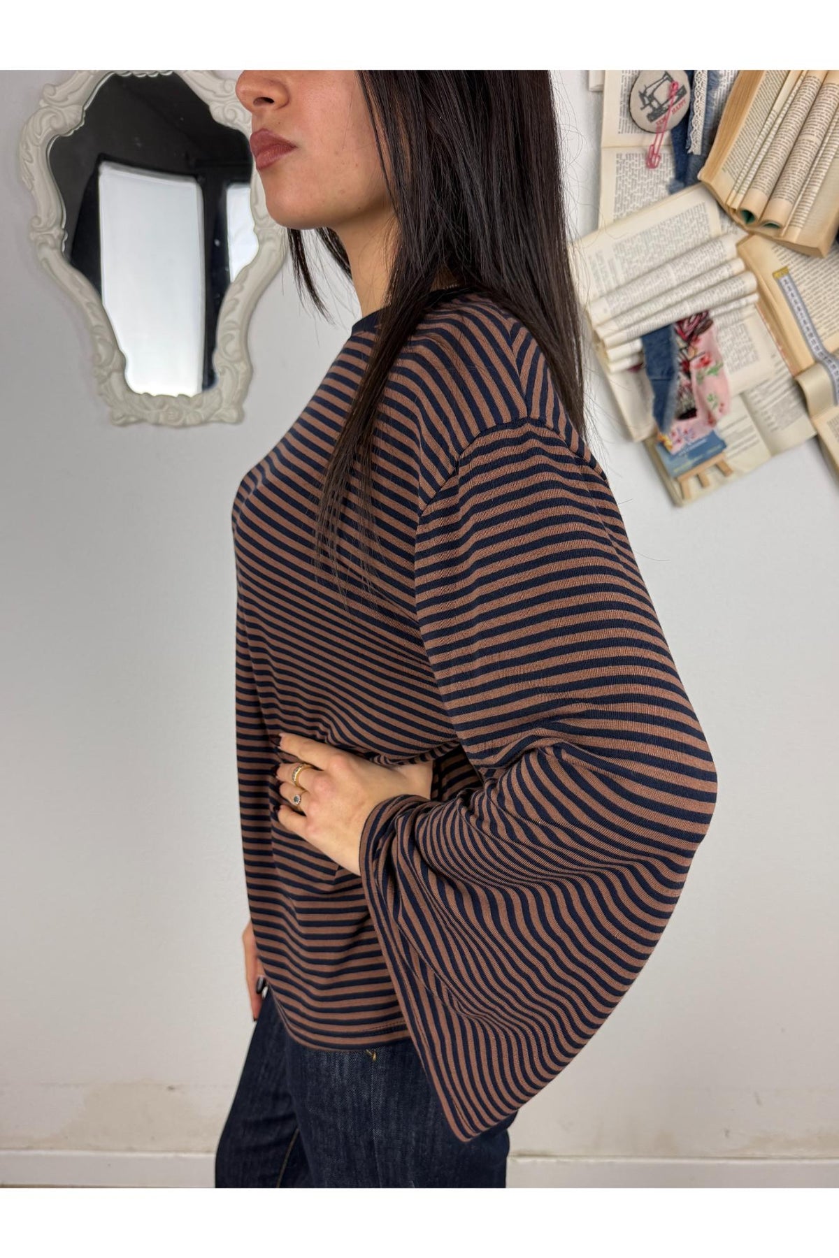 METOO Maglia rigata con manica a trapezio Metoo Moro